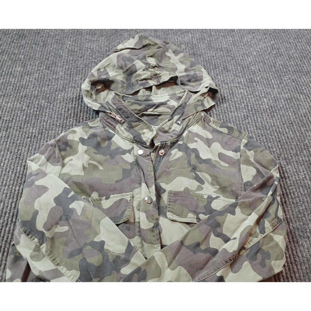 DEAR JOHN Small‎ Army jacket hidden hood drawstring waist pockets snaps zipper
